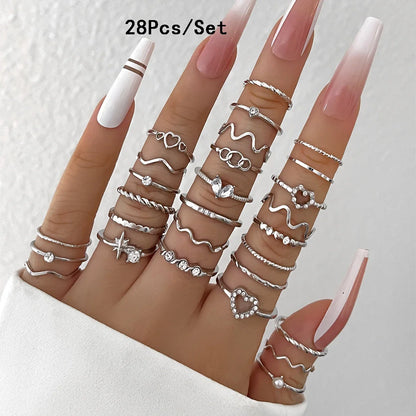30-Piece Bohemian Geometric Knuckle Ring Set — Gold & Silver Tone