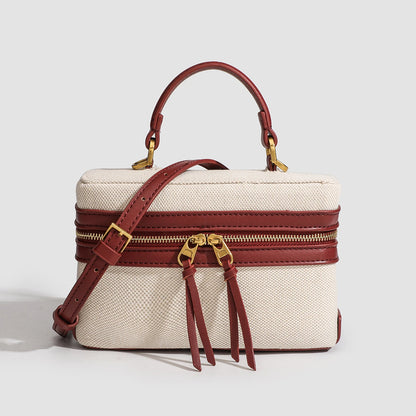 Retro French Canvas & PU Shoulder Bag