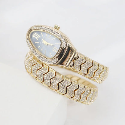 Snake-Design Full-Diamond Bling Luxury Quartz Watch
