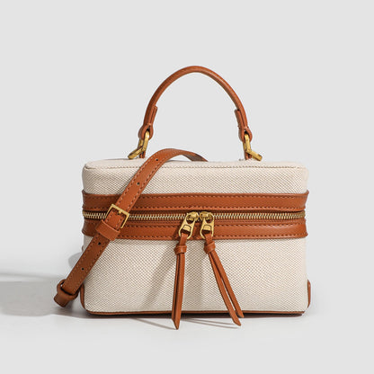 Retro French Canvas & PU Shoulder Bag