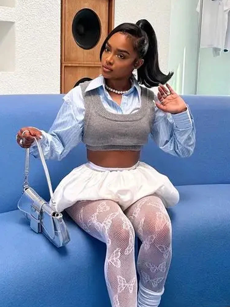 Refined Knitted Lapel Vest & Shirt Set for Women