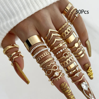 30-Piece Bohemian Geometric Knuckle Ring Set — Gold & Silver Tone
