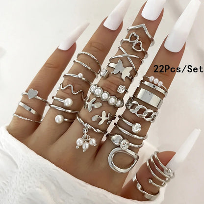 30-Piece Bohemian Geometric Knuckle Ring Set — Gold & Silver Tone