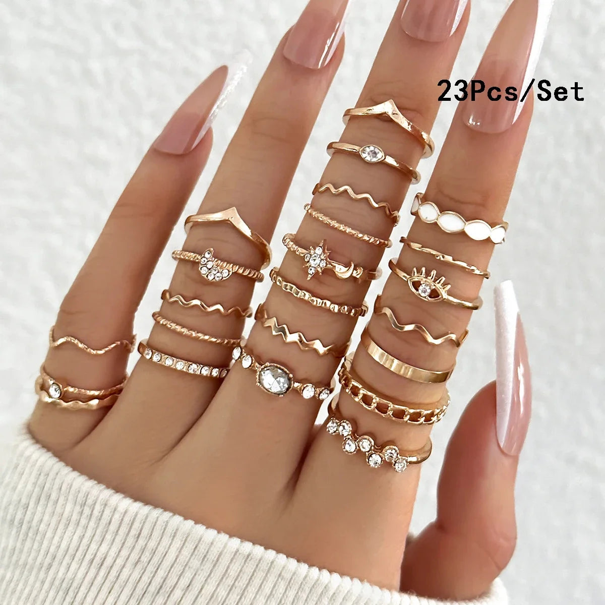 30-Piece Bohemian Geometric Knuckle Ring Set — Gold & Silver Tone
