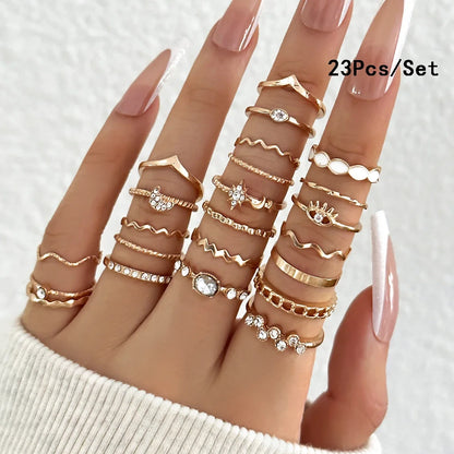 30-Piece Bohemian Geometric Knuckle Ring Set — Gold & Silver Tone