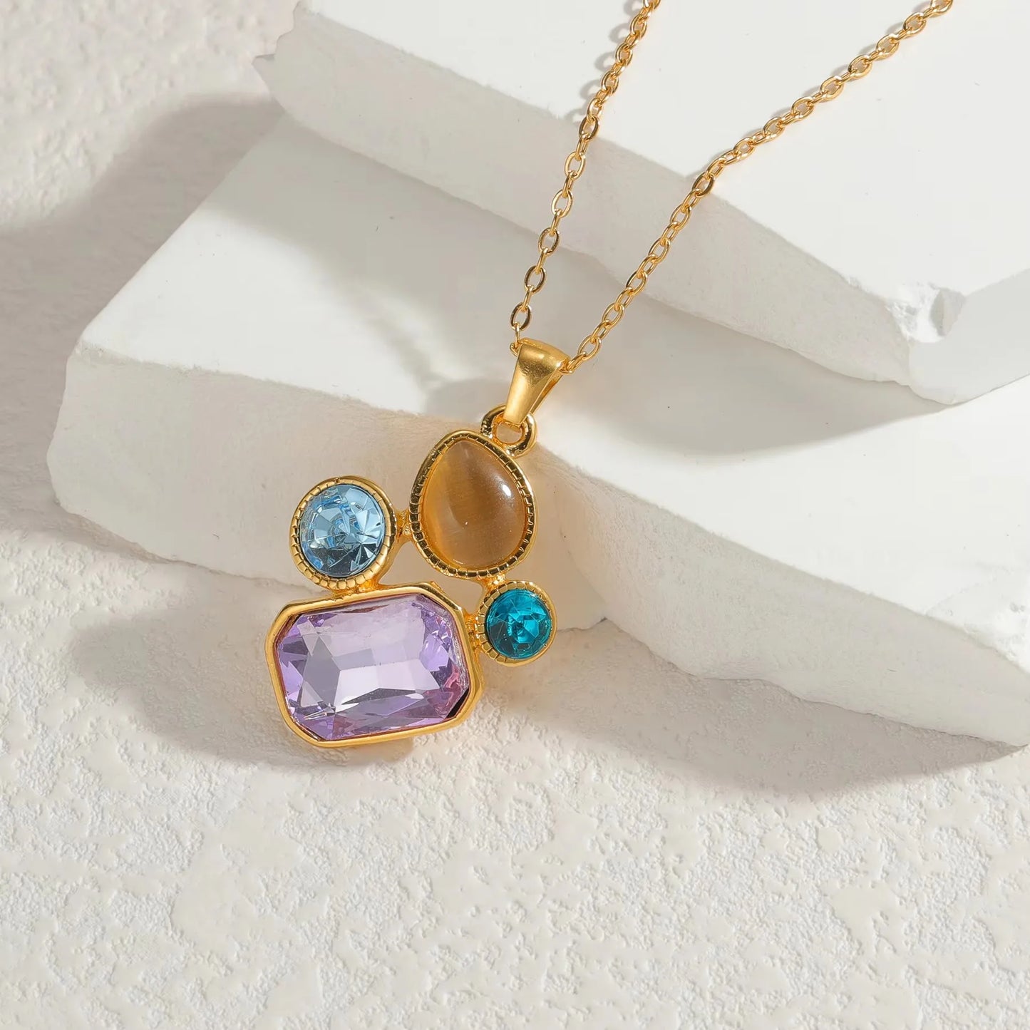 Stainless Steel Natural Stone Stud Earrings & Choker Necklace Set