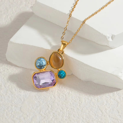 Stainless Steel Natural Stone Stud Earrings & Choker Necklace Set