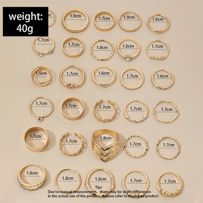 30-Piece Bohemian Geometric Knuckle Ring Set — Gold & Silver Tone