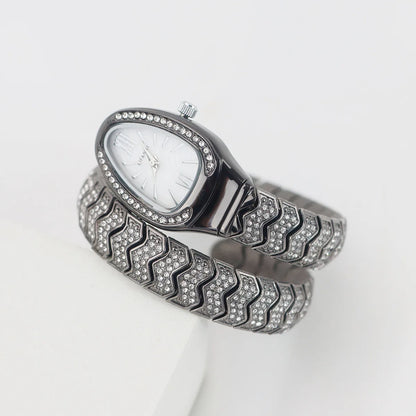 Snake-Design Full-Diamond Bling Luxury Quartz Watch