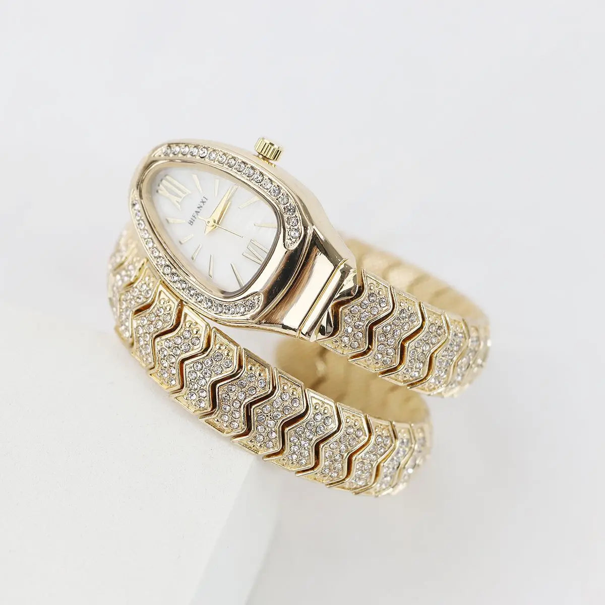 Snake-Design Full-Diamond Bling Luxury Quartz Watch
