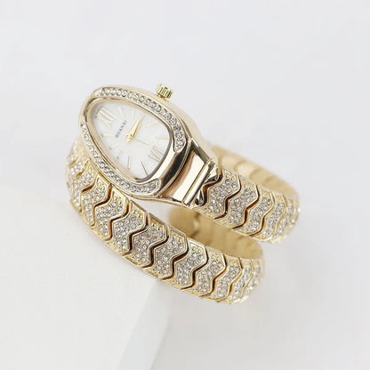 Snake-Design Full-Diamond Bling Luxury Quartz Watch