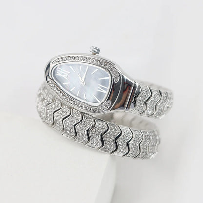 Snake-Design Full-Diamond Bling Luxury Quartz Watch