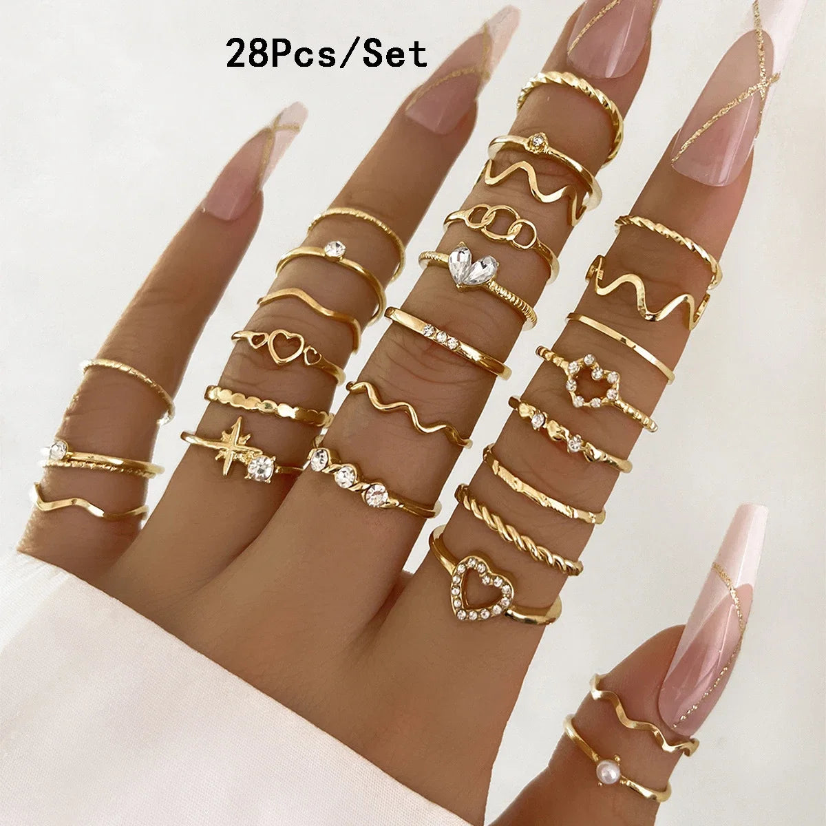 30-Piece Bohemian Geometric Knuckle Ring Set — Gold & Silver Tone