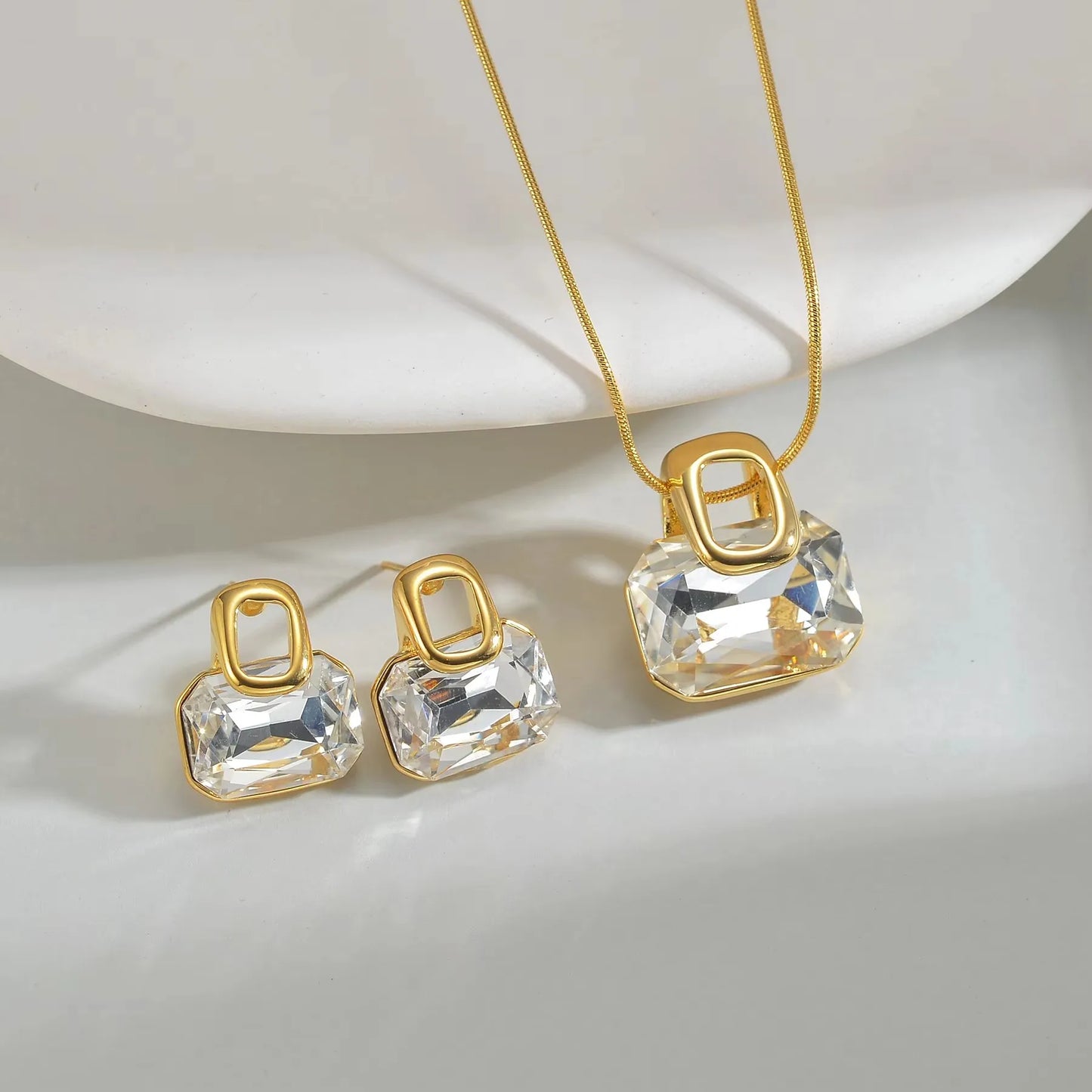 Stainless Steel Natural Stone Stud Earrings & Choker Necklace Set