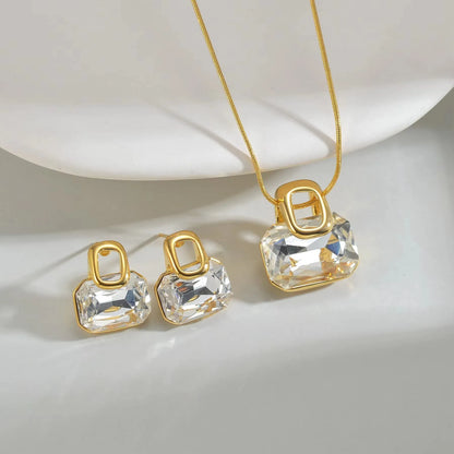 Stainless Steel Natural Stone Stud Earrings & Choker Necklace Set