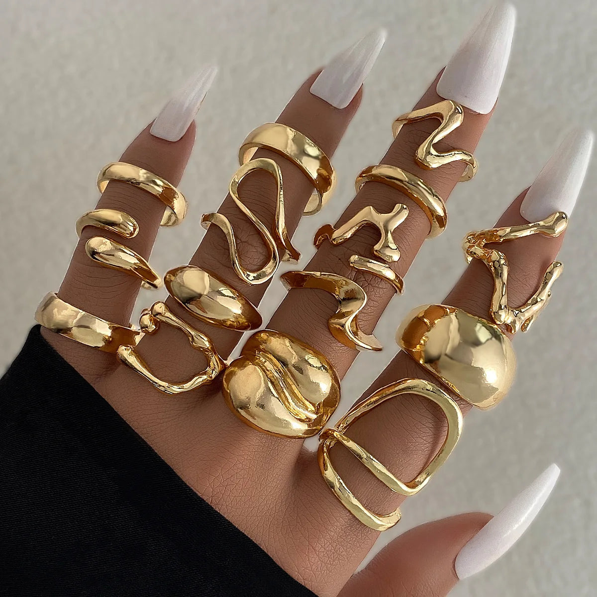 15PCS Exaggerated Metal Abstract Rings Set