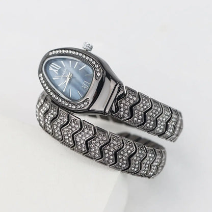 Snake-Design Full-Diamond Bling Luxury Quartz Watch