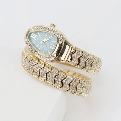 Snake-Design Full-Diamond Bling Luxury Quartz Watch