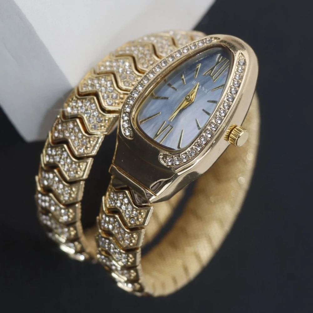 Snake-Design Full-Diamond Bling Luxury Quartz Watch