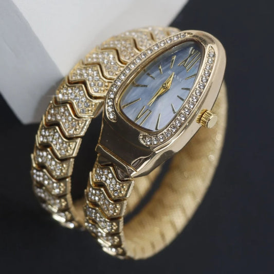 Snake-Design Full-Diamond Bling Luxury Quartz Watch