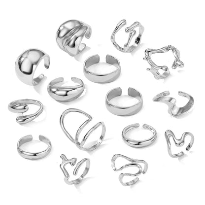 15PCS Exaggerated Metal Abstract Rings Set