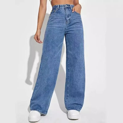 High-Waist Wide-Leg Denim Trousers