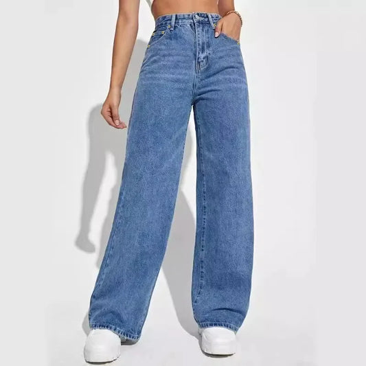 High-Waist Wide-Leg Denim Trousers