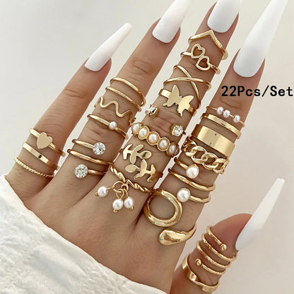 30-Piece Bohemian Geometric Knuckle Ring Set — Gold & Silver Tone