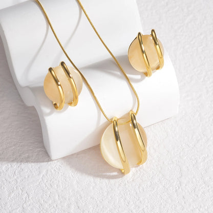 Stainless Steel Natural Stone Stud Earrings & Choker Necklace Set