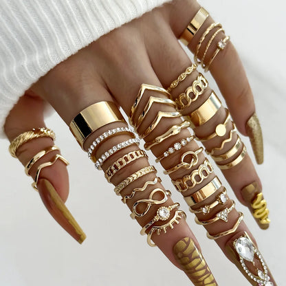 30-Piece Bohemian Geometric Knuckle Ring Set — Gold & Silver Tone