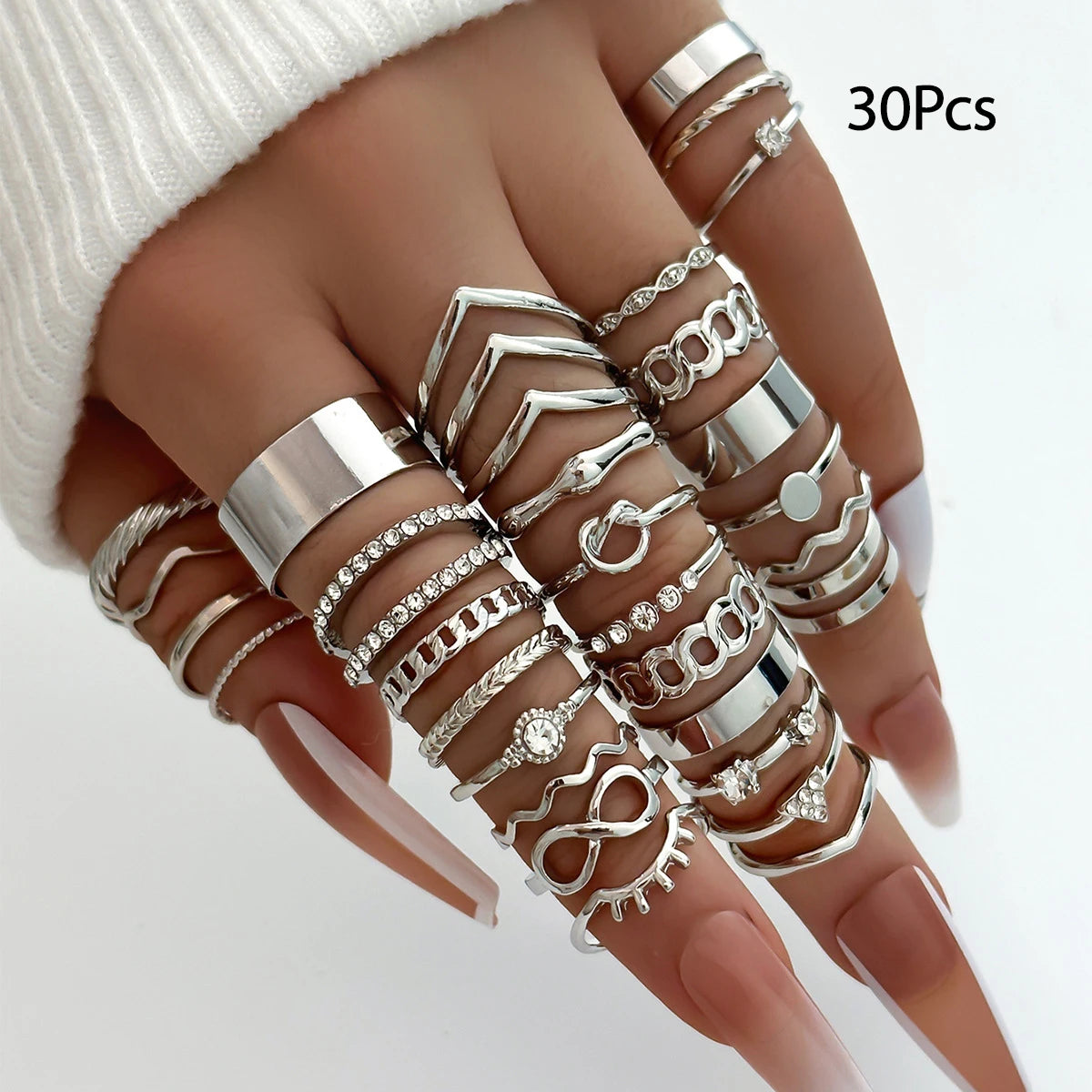30-Piece Bohemian Geometric Knuckle Ring Set — Gold & Silver Tone