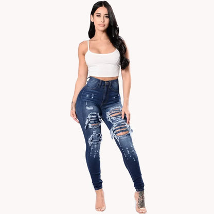 High Waist Ripped Skinny Jeans – Stretch Fit