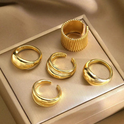 8PCS Asymmetrical Ripple Ring Set – Gold & Silver