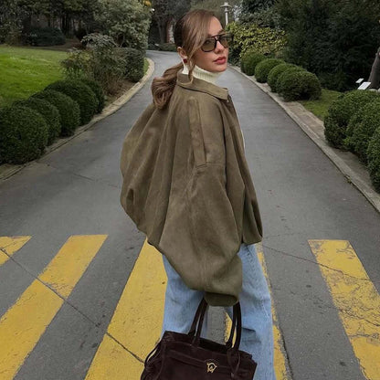 Oversized Suede Bomber Jacket