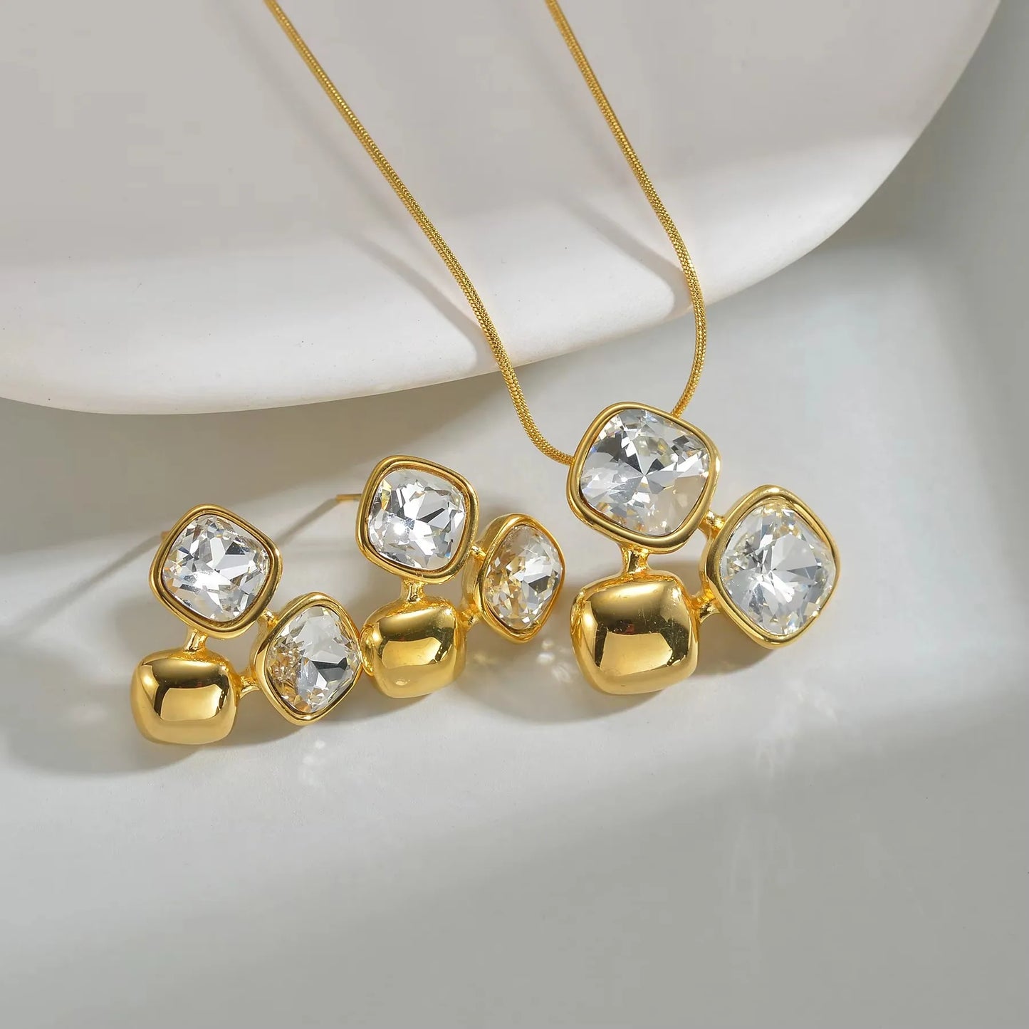 Stainless Steel Natural Stone Stud Earrings & Choker Necklace Set