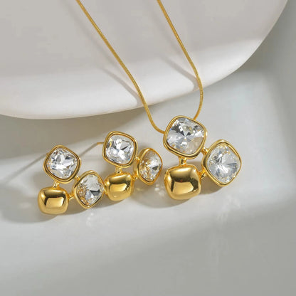 Stainless Steel Natural Stone Stud Earrings & Choker Necklace Set