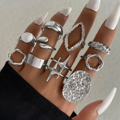 15PCS Exaggerated Metal Abstract Rings Set