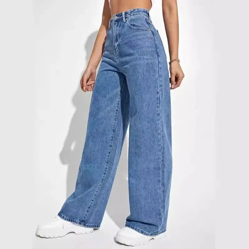 High-Waist Wide-Leg Denim Trousers