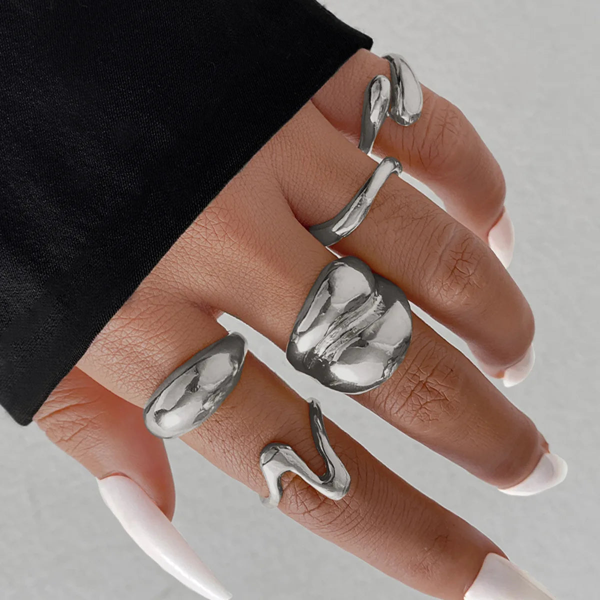 15PCS Exaggerated Metal Abstract Rings Set