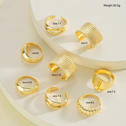 8PCS Asymmetrical Ripple Ring Set – Gold & Silver
