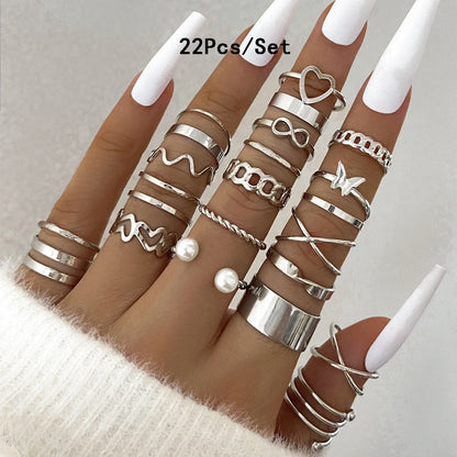 30-Piece Bohemian Geometric Knuckle Ring Set — Gold & Silver Tone