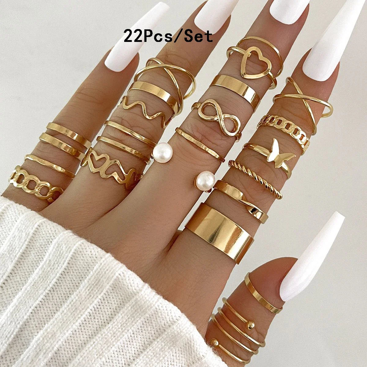 30-Piece Bohemian Geometric Knuckle Ring Set — Gold & Silver Tone