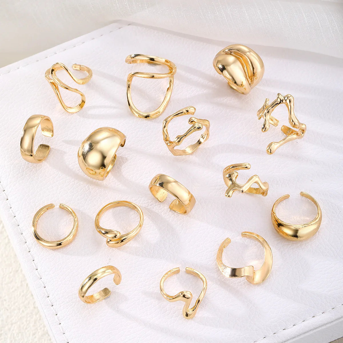 15PCS Exaggerated Metal Abstract Rings Set