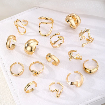 15PCS Exaggerated Metal Abstract Rings Set