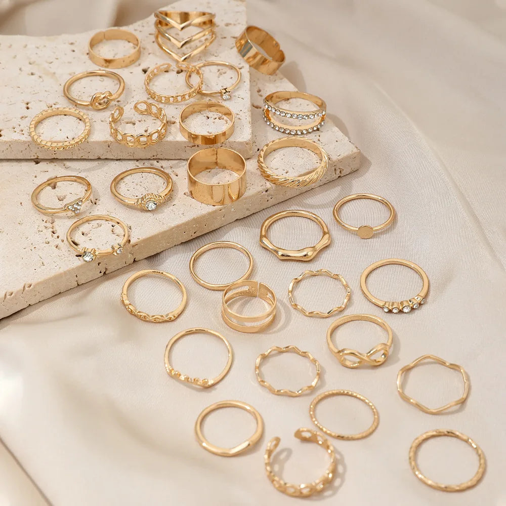 30-Piece Bohemian Geometric Knuckle Ring Set — Gold & Silver Tone