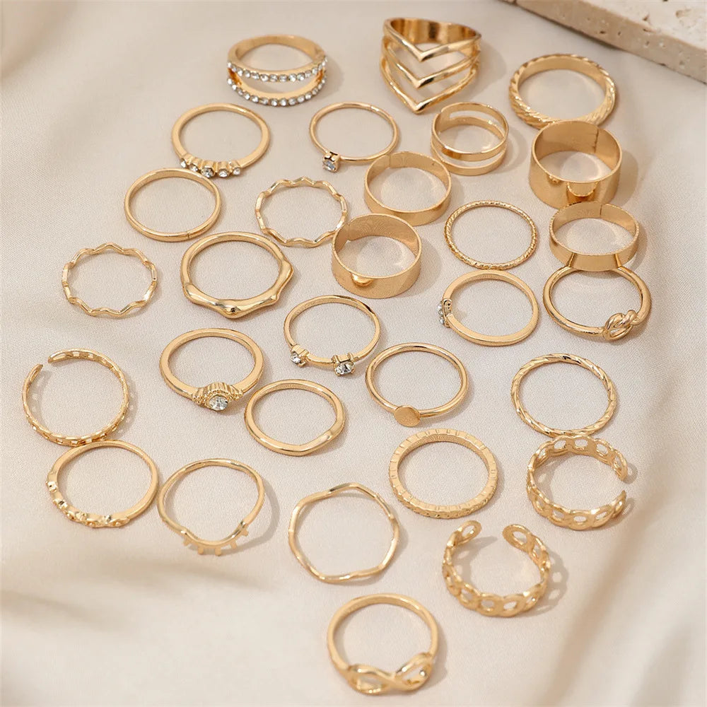 30-Piece Bohemian Geometric Knuckle Ring Set — Gold & Silver Tone