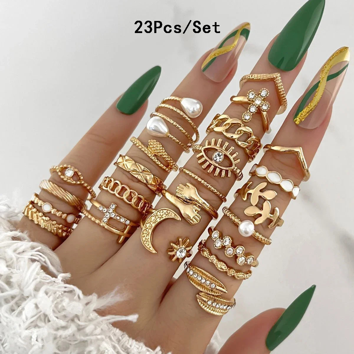 30-Piece Bohemian Geometric Knuckle Ring Set — Gold & Silver Tone