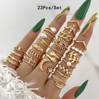 30-Piece Bohemian Geometric Knuckle Ring Set — Gold & Silver Tone