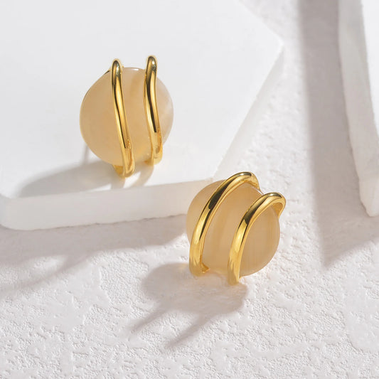 Stainless Steel Natural Stone Stud Earrings & Choker Necklace Set