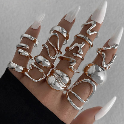15PCS Exaggerated Metal Abstract Rings Set